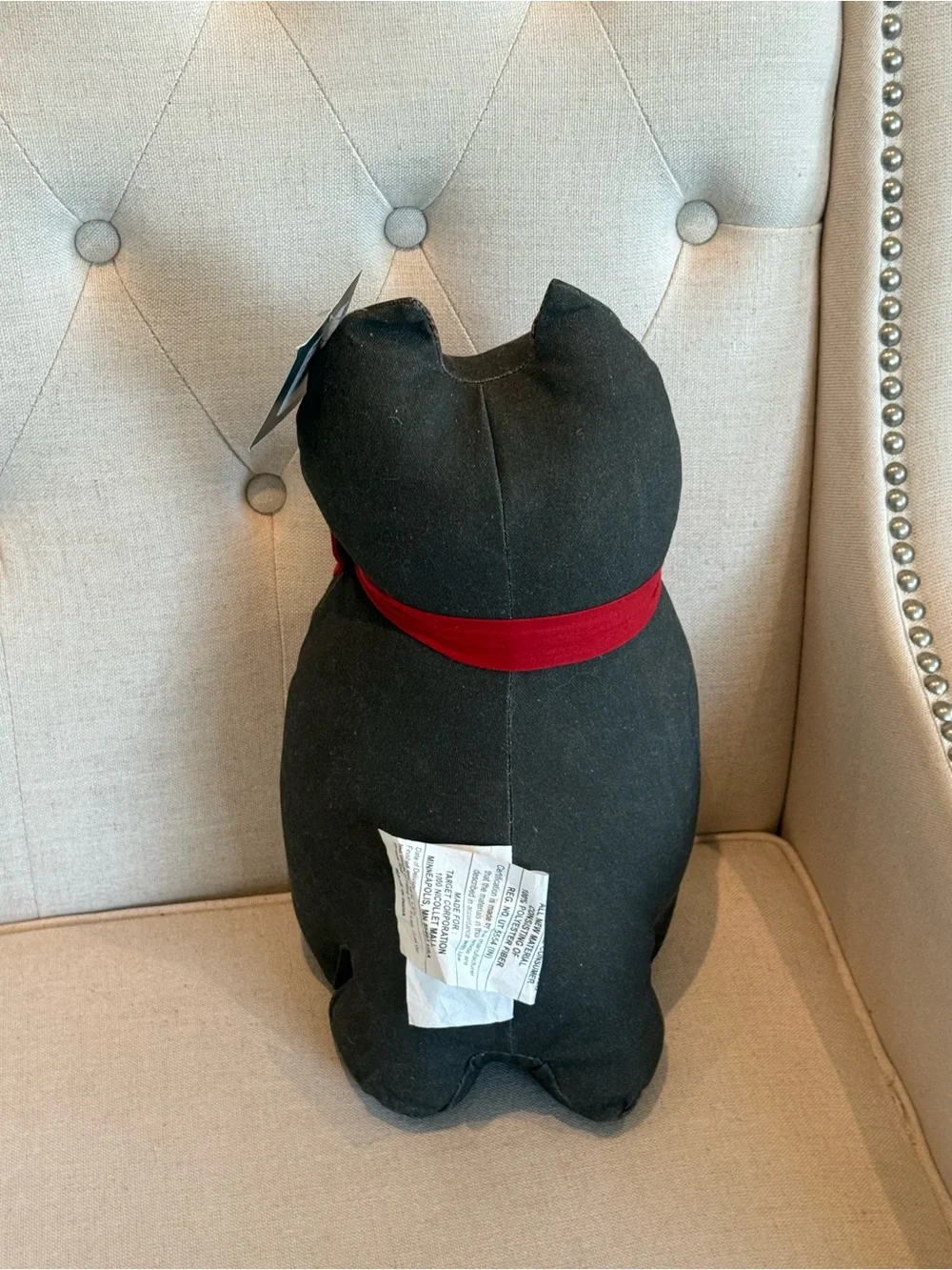 John Derian For Target Decorative Black Cat Pillow with Red Bow NWT